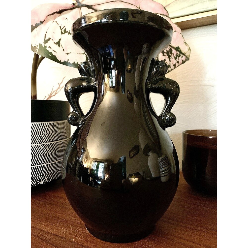 MCM Vintage Black Gloss Double Handle Urn 223 USA 9"